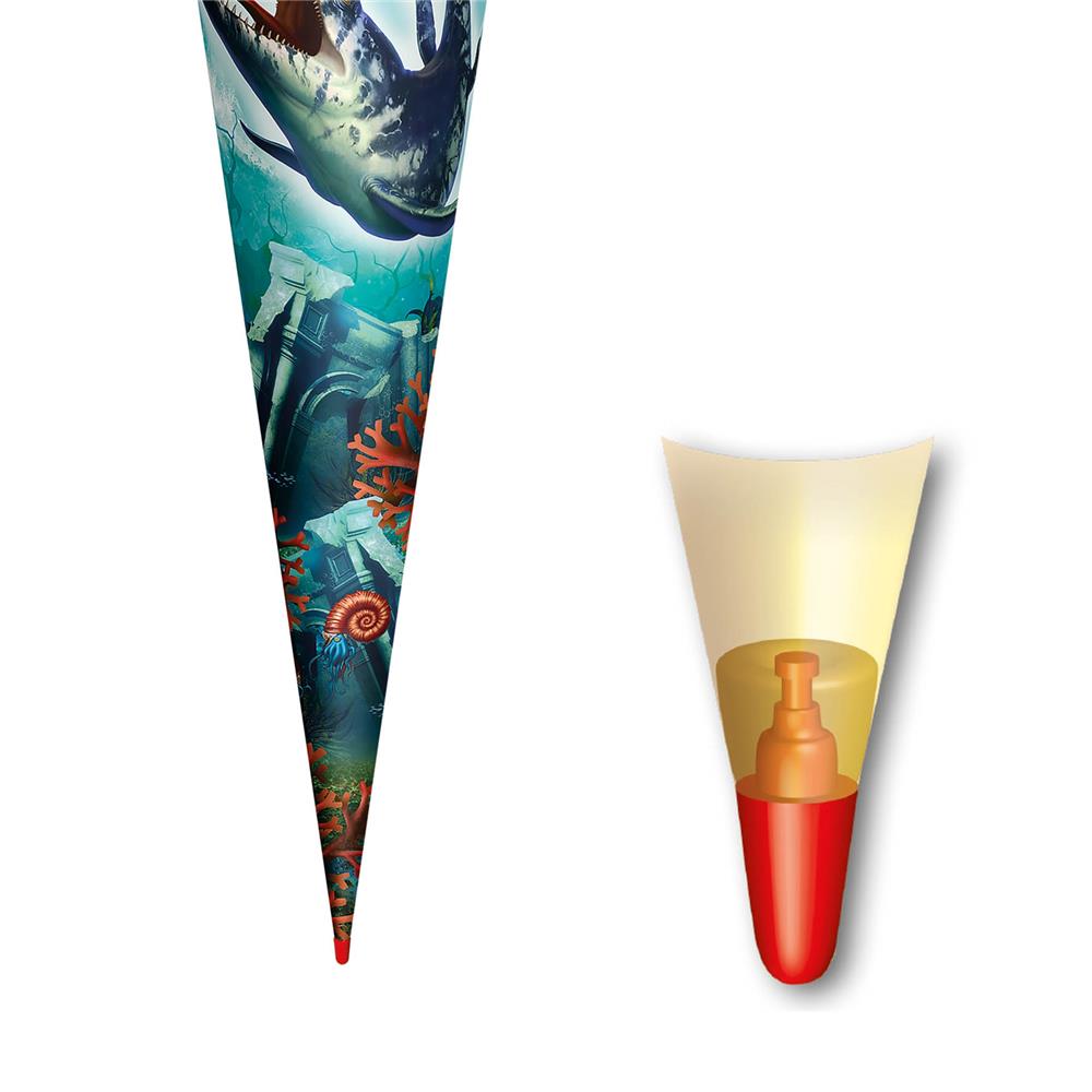 Roth Schultüte Dino Mosasaurus, 70cm, rund, Rot(h)-Spitze, Filzverschluss