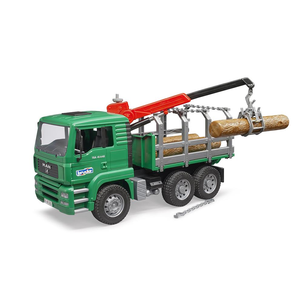 Bruder 02769 - MAN TGA Holztransport-LKW mit Ladekran und 3 Baumstämmen