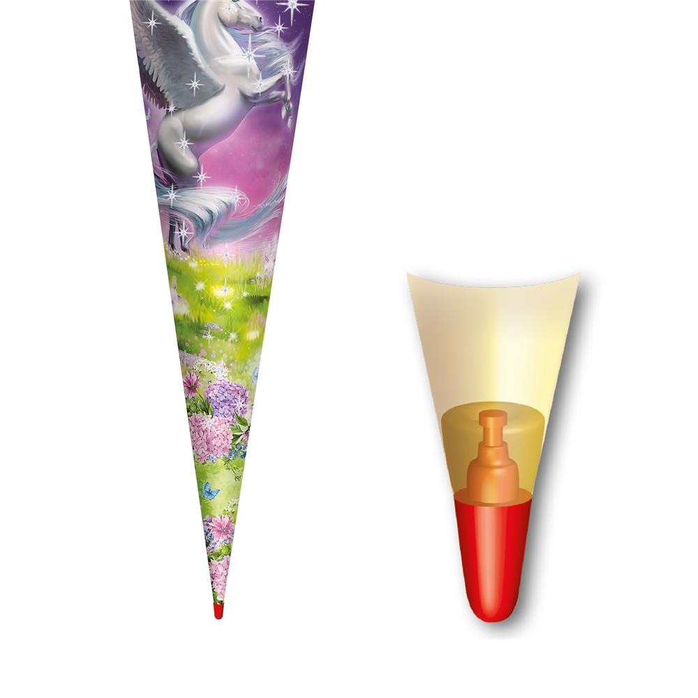 Roth Schultüte Magic Pegasus, 70cm, rund, Rot(h)-Spitze, Filzverschluss, Glitter