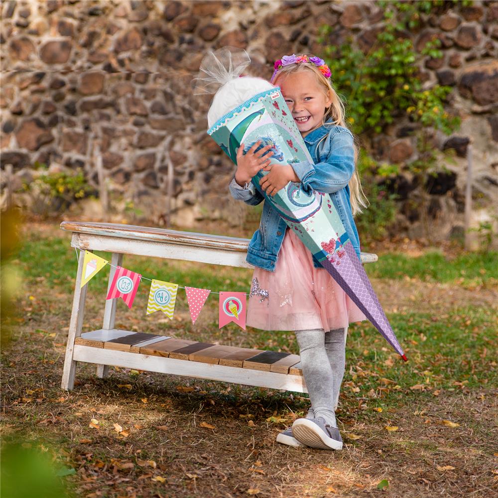 Roth Schultüte Drachenliebe, 85cm, eckig, Rot(h)-Spitze, Tüllverschluss, Glitter, Pailettenborte