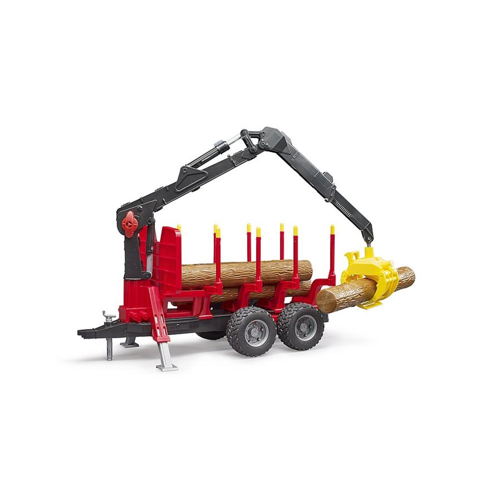 Bruder 02252 - Rückeanhänger mit Ladekran, 4 Baumstämmen und Holzgreifer
