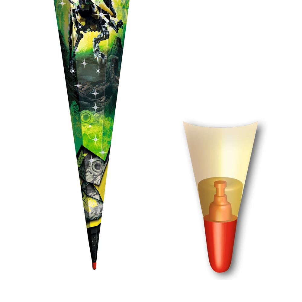 Roth Schultüte Dinosaurier Robo-Rex, 85cm, eckig, Rot(h)-Spitze, Tüllverschluss (Silbertüll), Folieneffekt