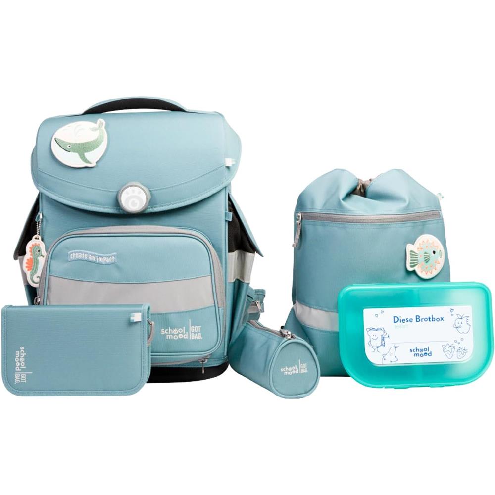 School-Mood Schulranzenset Timeless Pro Dolphin (Ocean Collection), 6-teilig