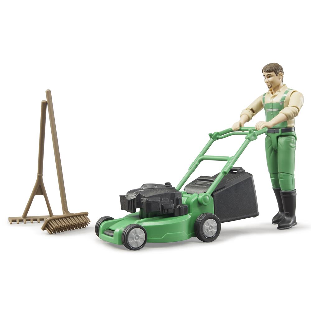 Bruder 62103 - bworld Gärtner mit Rasenmäher und Gartengeräten