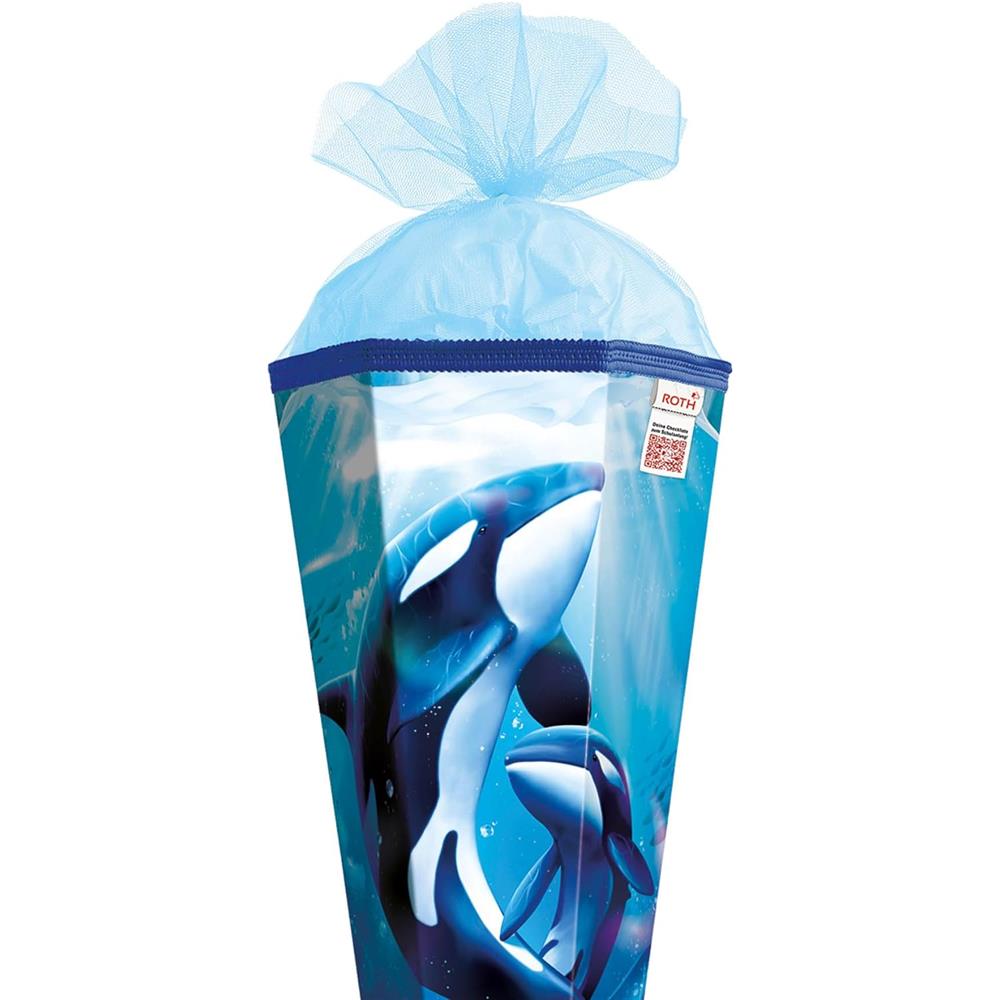 Roth Schultüte Orcas, 85cm, eckig, Rot(h)-Spitze, Tüllverschluss