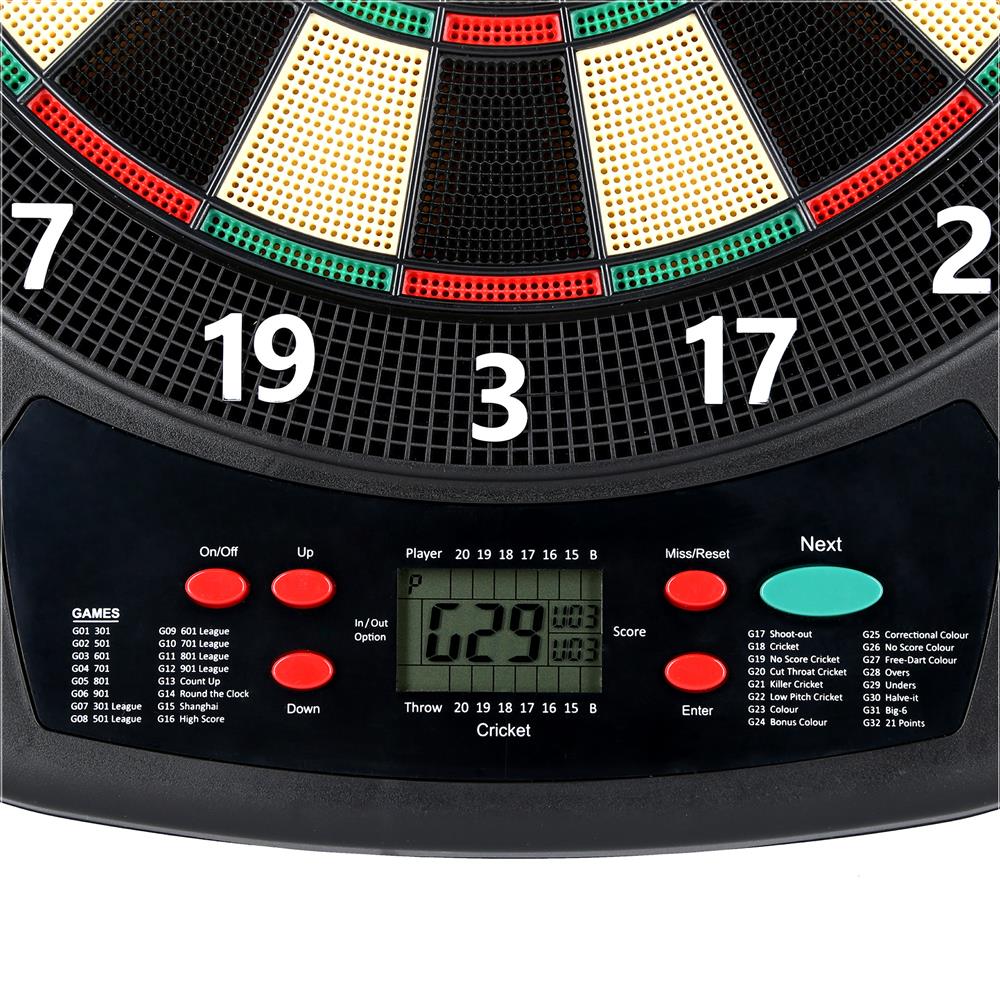 NILS FUN TDE03 Elektronische Dartscheibe - Dartboard mit 6 Pfeilen, 32 Spielmodi, bis 8 Spieler