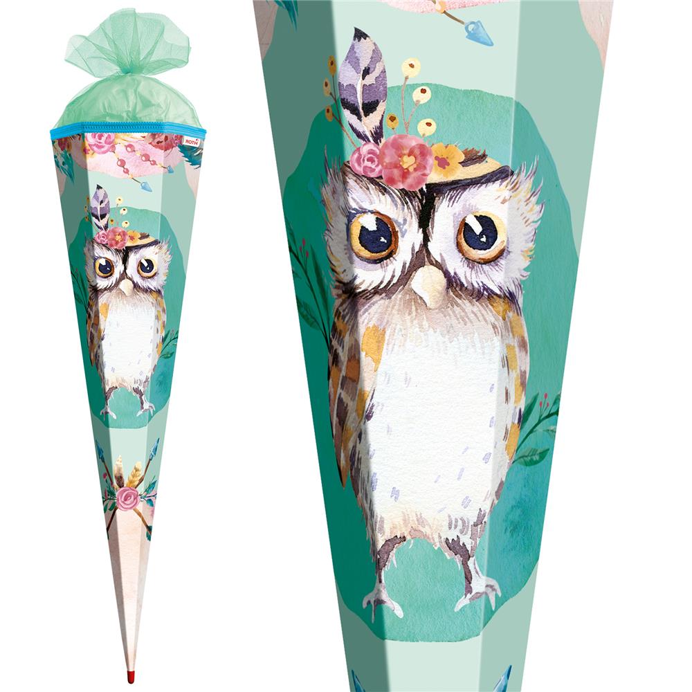 Roth Schultüte Eule Lieselotte, 85cm, eckig, Rot(h)-Spitze, Tüllverschluss
