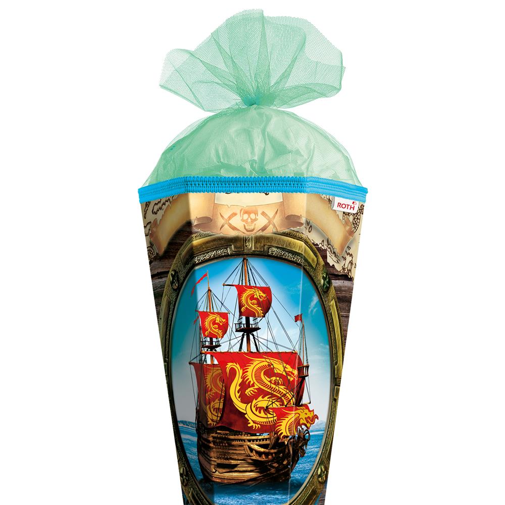 Roth Schultüte Piratenschiff, 85cm, eckig, Rot(h)-Spitze, Tüllverschluss