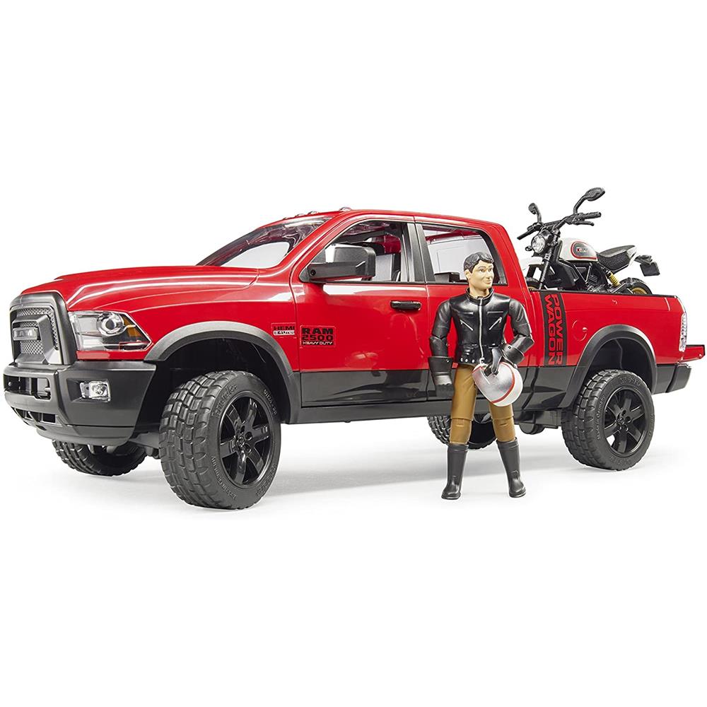 Bruder 02502 - RAM 2500 Power Wagon mit Scrambler Ducati Desert Sled u. Fahrer