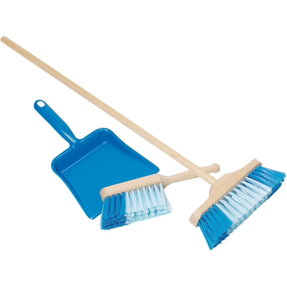 goki Kinderbesen Set 3-teilig, blau, Besen Kehrschaufel Handfeger Holz