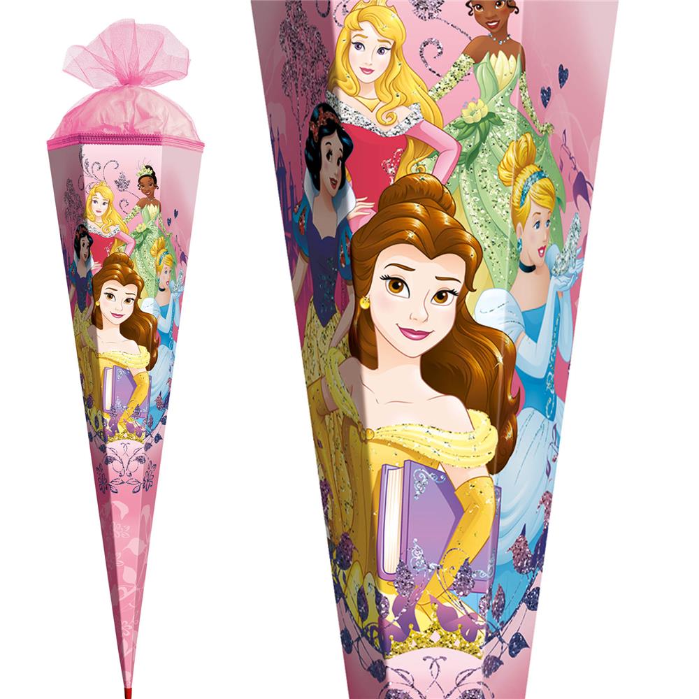 Roth Schultüte Disney Princess, 85cm, eckig, Rot(h)-Spitze, Tüllverschluss, Glitzer