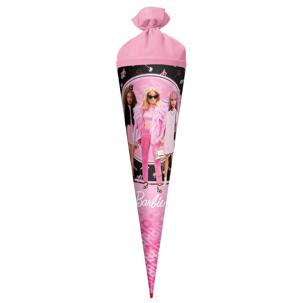 Roth Schultüte Barbie, 70cm, rund, mit Rot(h)-Spitze und rosafarbenem Filzverschluss