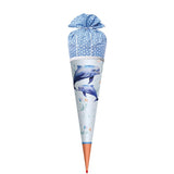 Roth Schultüte Lieblingsstück Delfin Duo, 70cm, rund, mit Rot(h)-Spitze und blauem Stoffverschluss