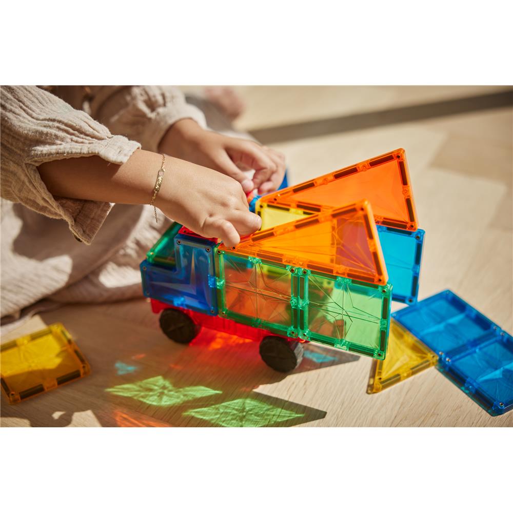 Cleverclixx Auto-Bausatz in Knallfarben 25 Teile, Magnetspielzeug Auto mit Rädern, Erweiterungsset