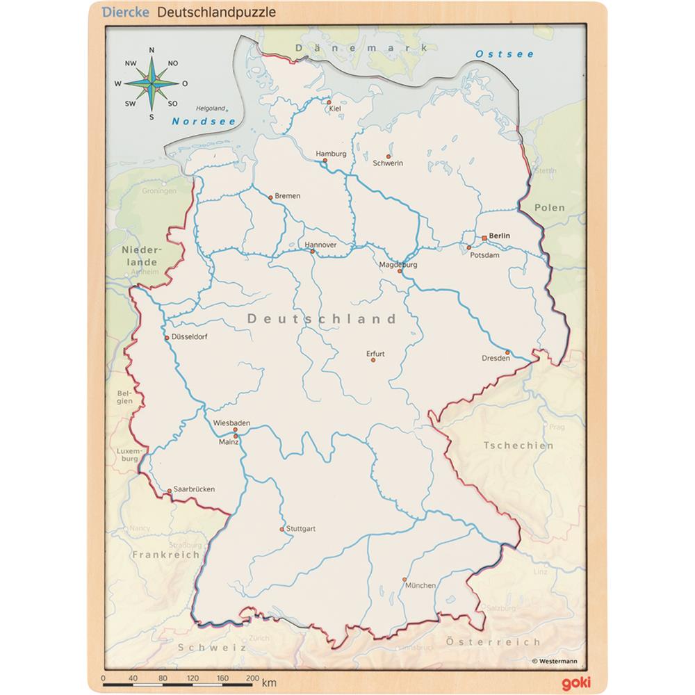 Goki Schichtenpuzzle Deutschland - Lernspielzeug (Flüsse, Bundesländer, Städte)