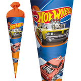 Roth Schultüte Hot Wheels, 70cm, rund, mit Rot(h)-Spitze und orangefarbigem Filzverschluss