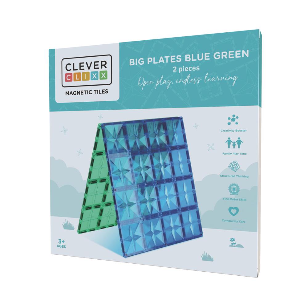 Cleverclixx Große Grundplatten Blau Grün 2er Set, Stabilisierung für Magnetbausteine, kompatibles Zubehör, große Bauweise