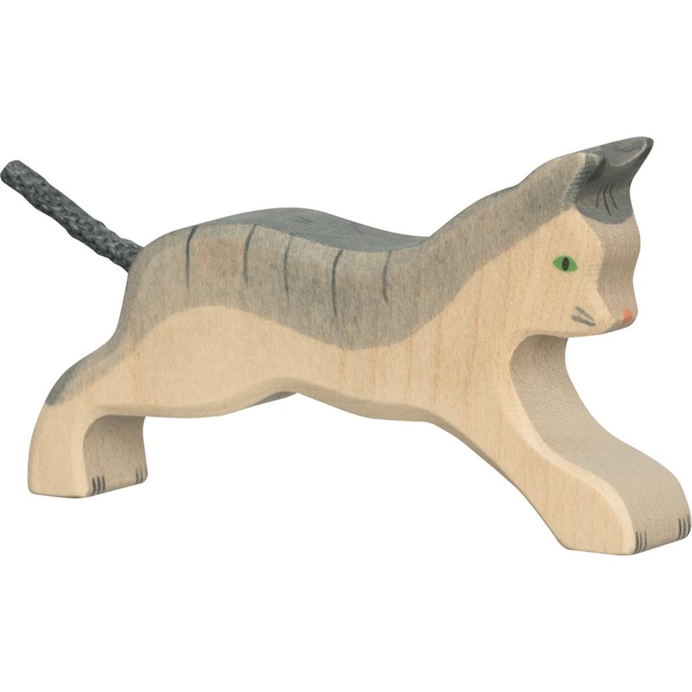 Holztiger Holzfigur - Katze, laufend, Holzspielzeug, ab 3 Jahren