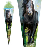Roth Schultüte Power Pferd, 85cm, eckig, Rot(h)-Spitze, Tüllverschluss (Netztüll)