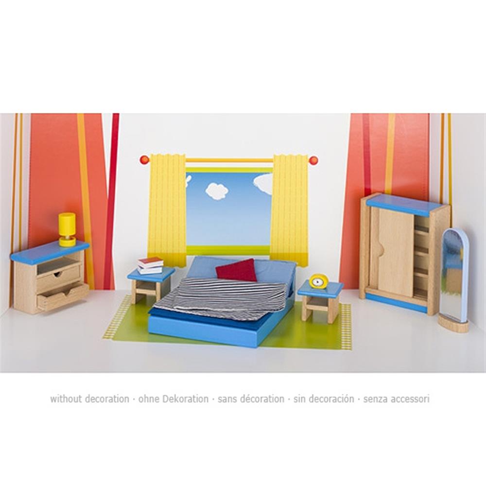Goki Puppenmöbel Schlafzimmer, 16-teiliges Puppenhauszubehör aus Holz
