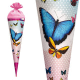 Roth Schultüte Butterfly, 70cm, rund, Rot(h)-Spitze, Filzverschluss, Glitter