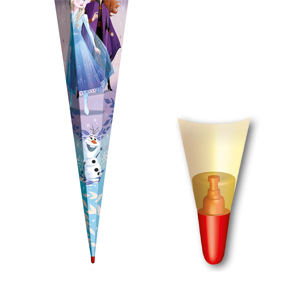 Roth Schultüte Disney Frozen, 85cm, eckig, mit Rot(h)-Spitze und lilafarbigem Tüllverschluss