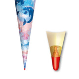 Roth Schultüte Delfine, 70cm, rund, Rot(h)-Spitze, Filzverschluss, Glitter