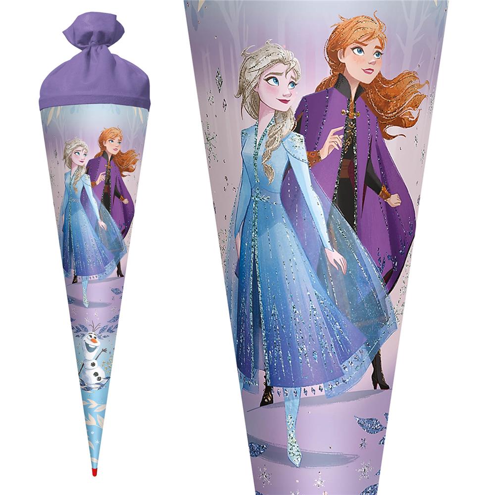 Roth Schultüte Disney Frozen mit Glitter, 70cm, rund, mit Rot(h)-Spitze und lilafarbigem Filz