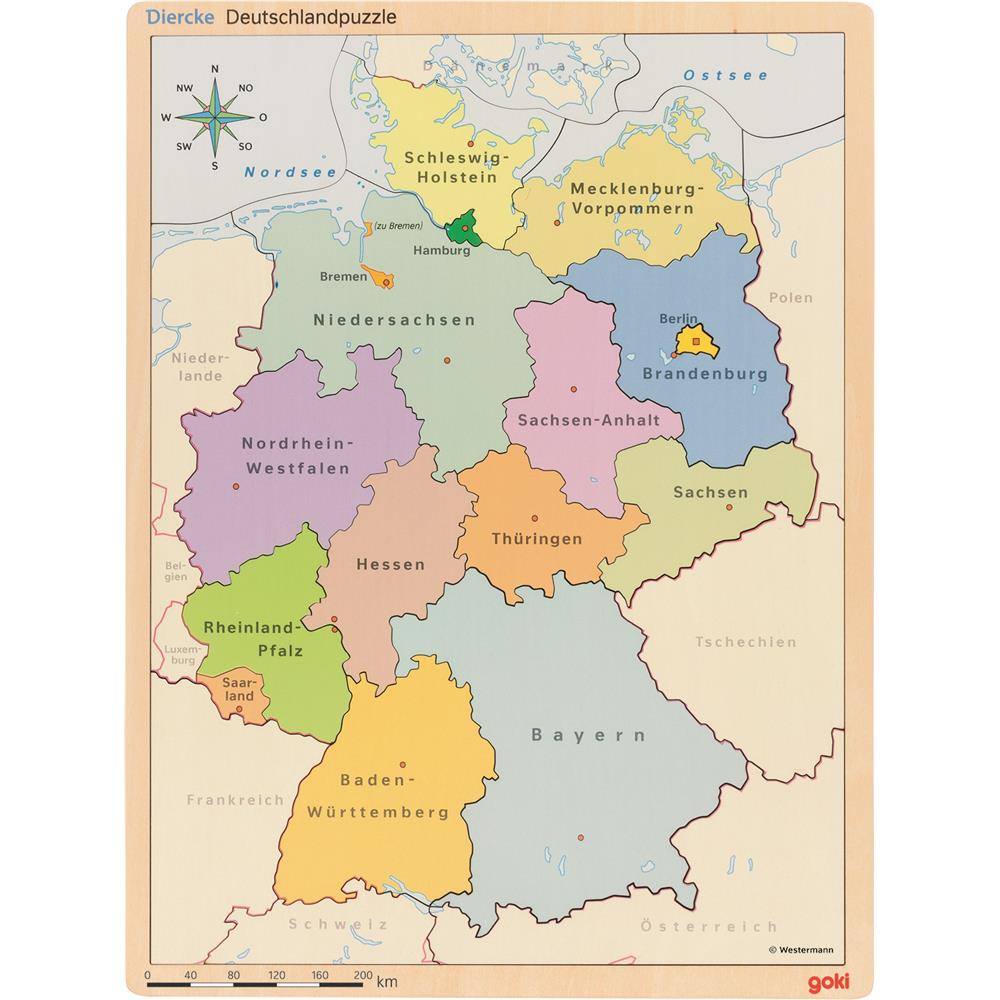 Goki Schichtenpuzzle Deutschland - Lernspielzeug (Flüsse, Bundesländer, Städte)