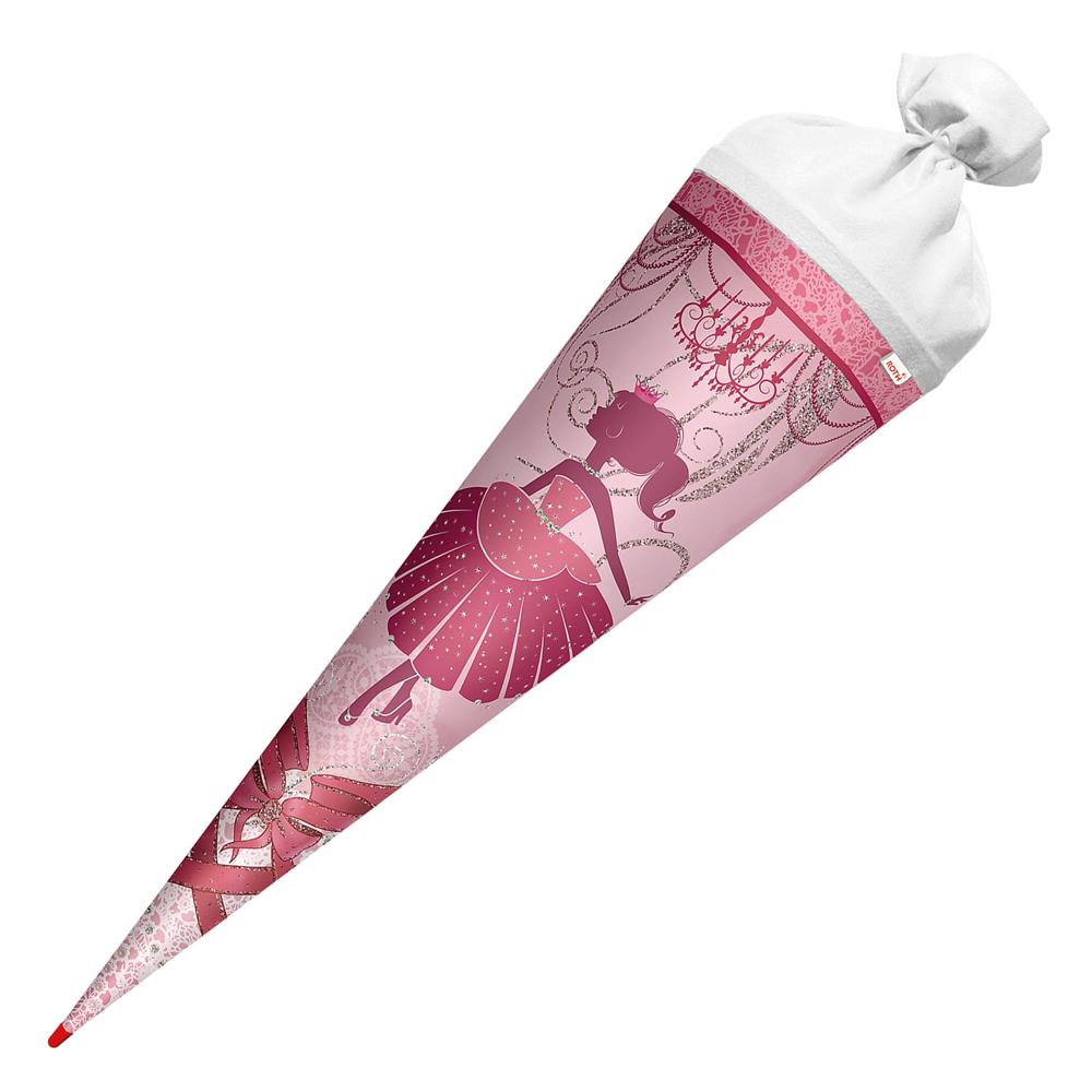 Roth Schultüte Ballerina mit Glitter, 70cm, rund, mit Rot(h)-Spitze und weißem Filzverschluss