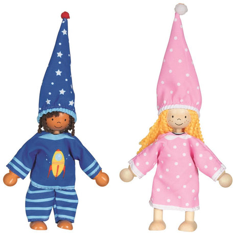 goki Biegepuppen Fynja & Fabio – Holz- und Textilspielzeug mit 6 Outfits, für Kinder ab 3 Jahren