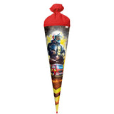 Roth Schultüte Feuerwehrmann mit Folieneffekt, 70cm, rund, mit Rot(h)-Spitze und rotem Filz