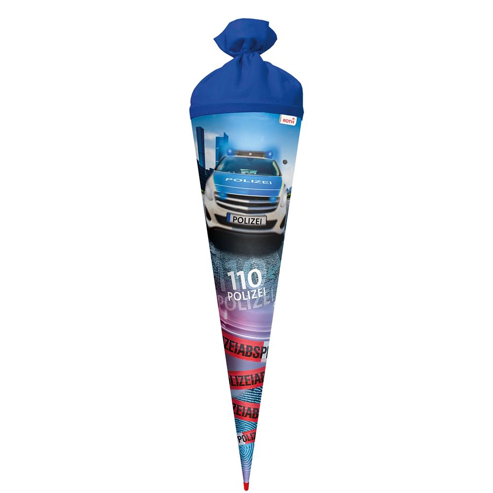Roth Schultüte Polizei 110, 70cm, rund, Rot(h)-Spitze, Filzverschluss, mit Licht & Sound
