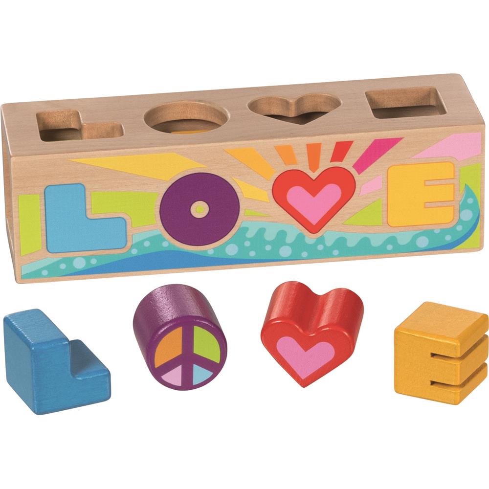 goki Sort Box LOVE – Holzspielzeug mit 4 Buchstaben, fördert Motorik, für Kinder ab 1 Jahr