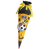 Roth Schultüte-Bastelset, Fußballer/Soccer (gelb), 68cm, eckig, Rot(h)-Spitze, Kreppverschluss