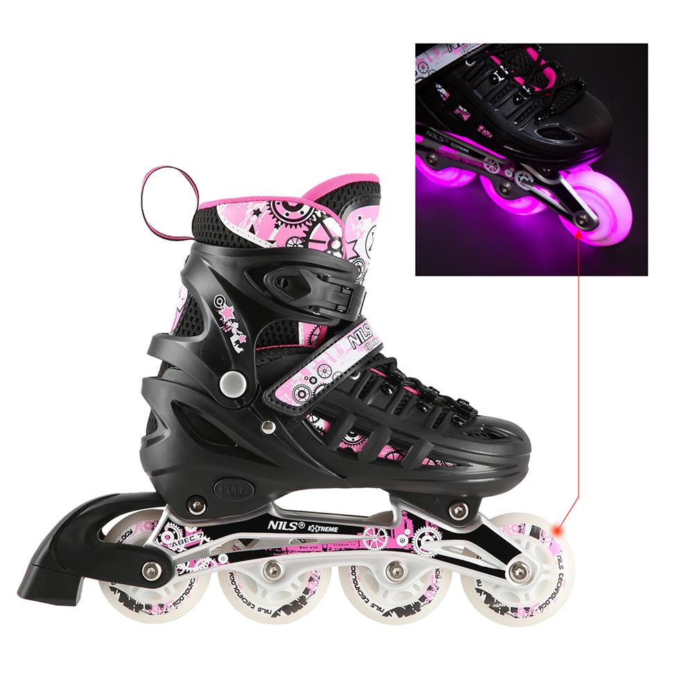 NILS EXTREME NH10905 4in1 LED Inliner Schlittschuhe Rollschuhe Gr. 35-38, Rosa, verstellbar