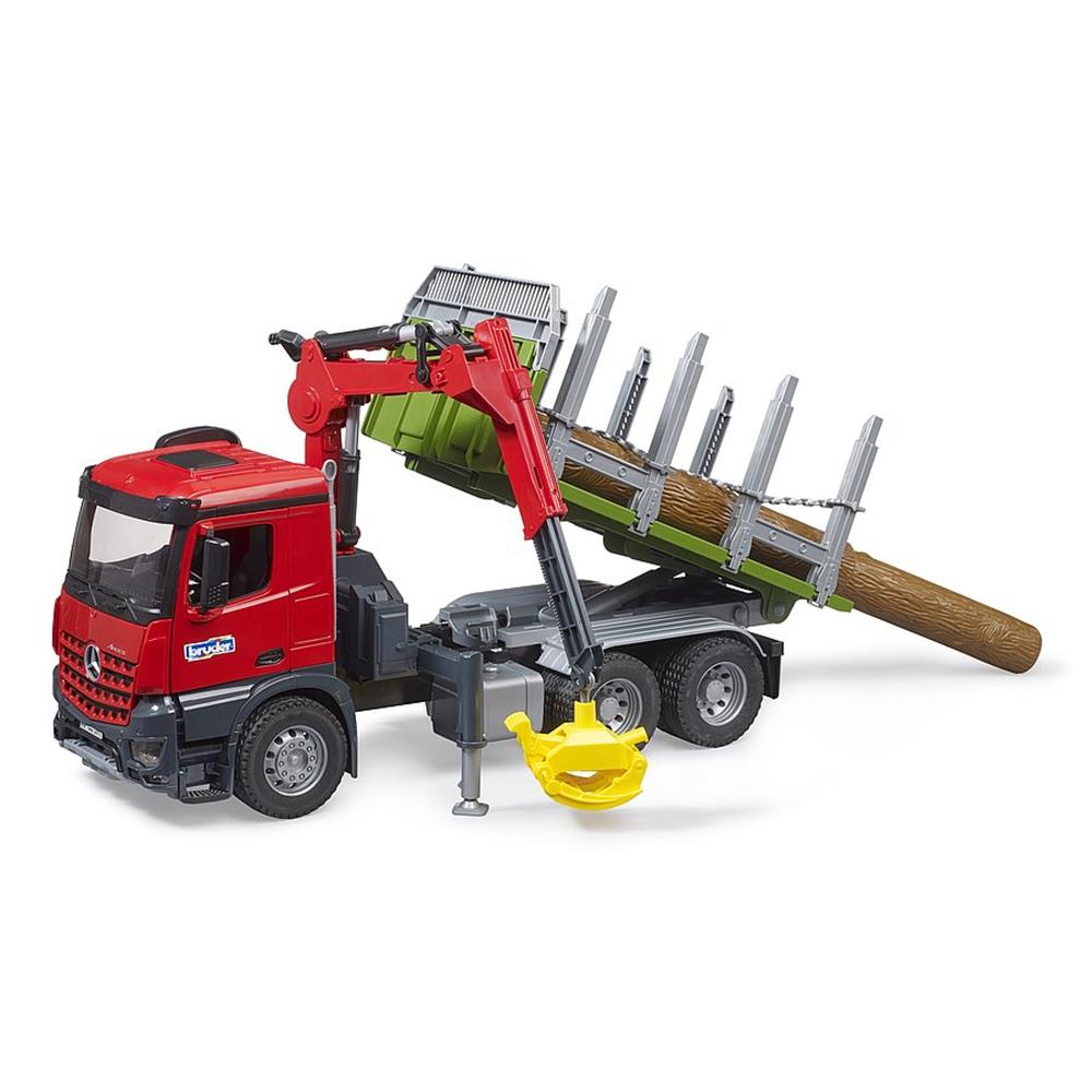 Bruder 03669 - MB Arocs Holztransport-LKW mit Ladekran, Greifer und 3 Baumstämmen