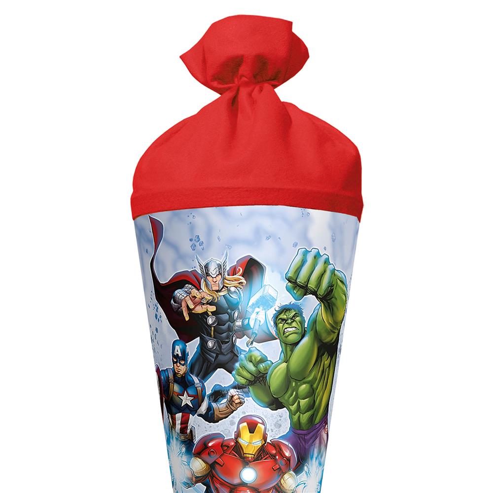 Roth Schultüte Marvel Avengers, 70cm, rund, mit Rot(h)-Spitze und rotem Filzverschluss