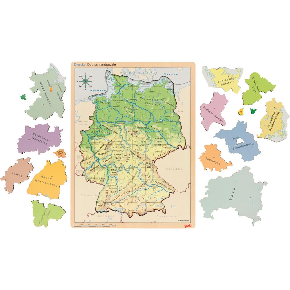 Goki Schichtenpuzzle Deutschland - Lernspielzeug (Flüsse, Bundesländer, Städte)