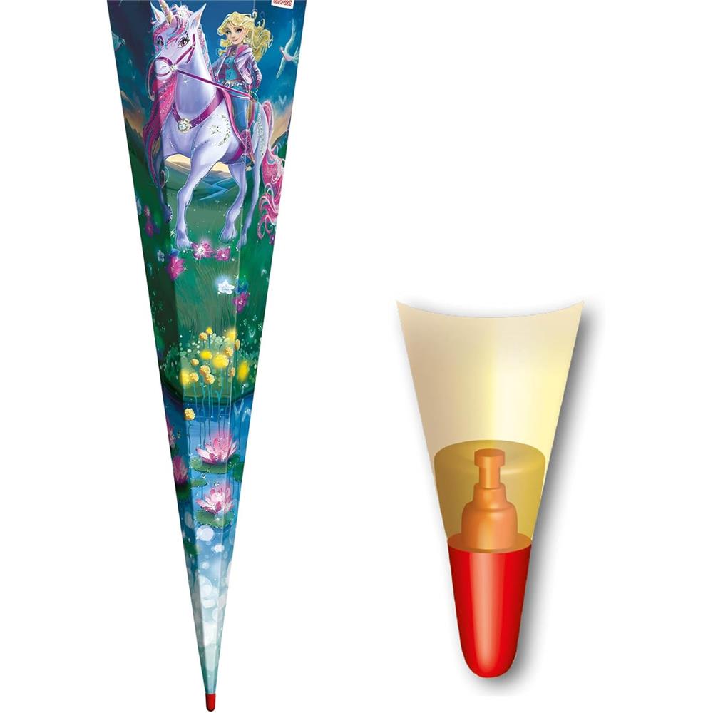Roth Schultüte Magische Einhornreiterin, 85cm, eckig, Rot(h)-Spitze, Tüllverschluss, Glitzer