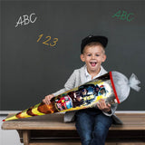 Roth Schultüte Feuerwehrmann, 85cm, eckig, Rot(h)-Spitze, Tüllverschluss (Silbertüll), Folieneffekt