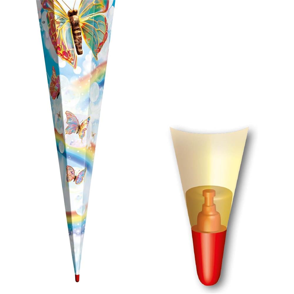 Roth Schultüte Rainbow Butterfly, 85cm, eckig, Rot(h)-Spitze, Tüllverschluss, Glitzerborte, mit Sound
