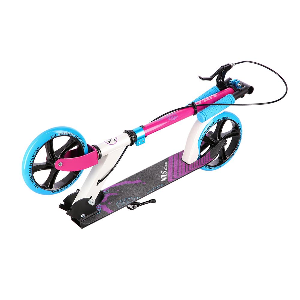 NILS EXTREME HM0107 City Scooter Weiß-Pink, Freizeitroller, ABEC-7, Handbremse, bis 100 kg