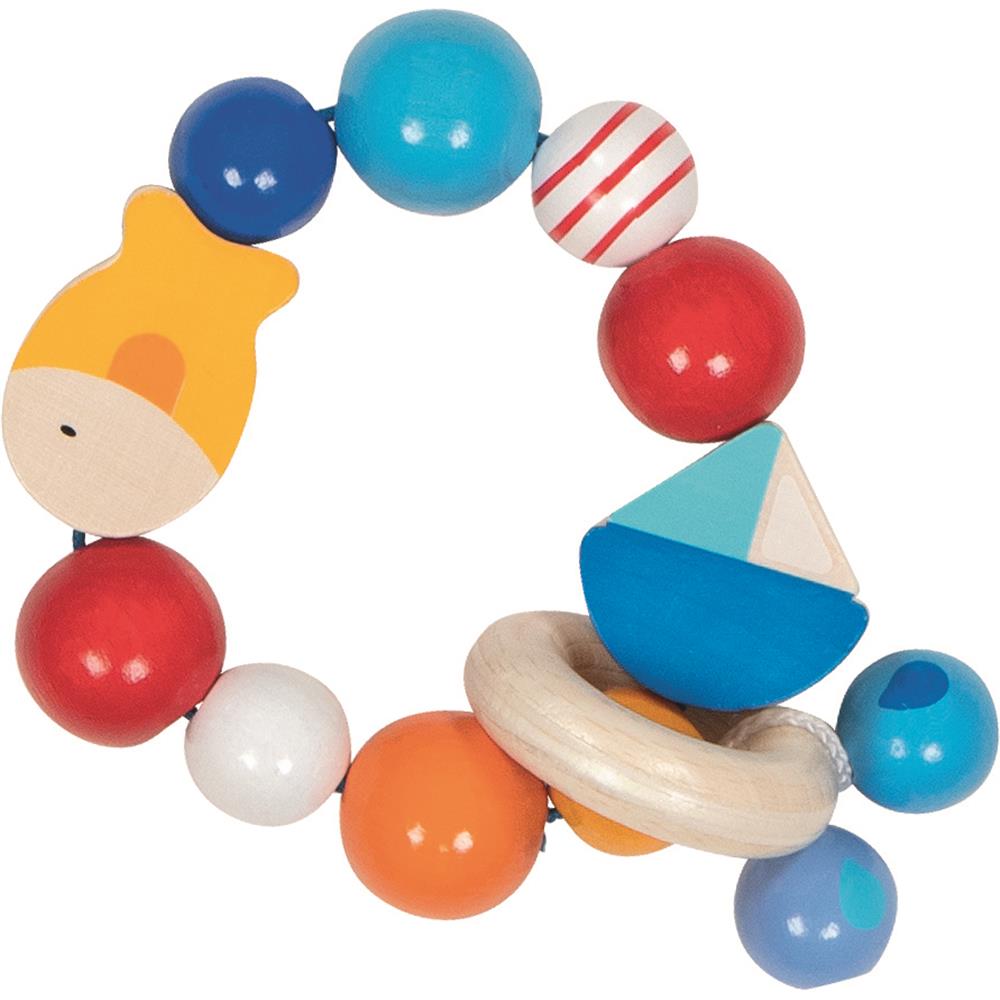 goki Greifling Elastik Schiff und Fisch – Motorikspielzeug aus Holz, für Kinder ab 6 Monaten
