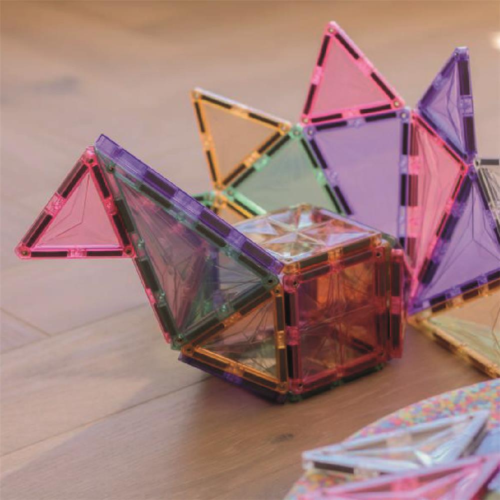 Cleverclixx Geometrie-Bausatz in Pastellfarben 45 Teile, geometrische Bausteine, Magnetspielzeug