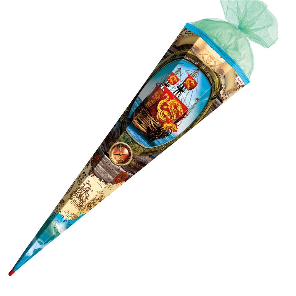 Roth Schultüte Piratenschiff, 85cm, eckig, Rot(h)-Spitze, Tüllverschluss