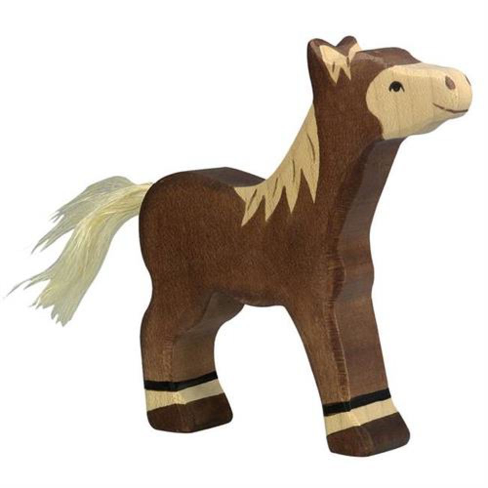 Holztiger Holzfigur - Fohlen, stehend, dunkelbraun, Holzspielzeug, ab 3 Jahren