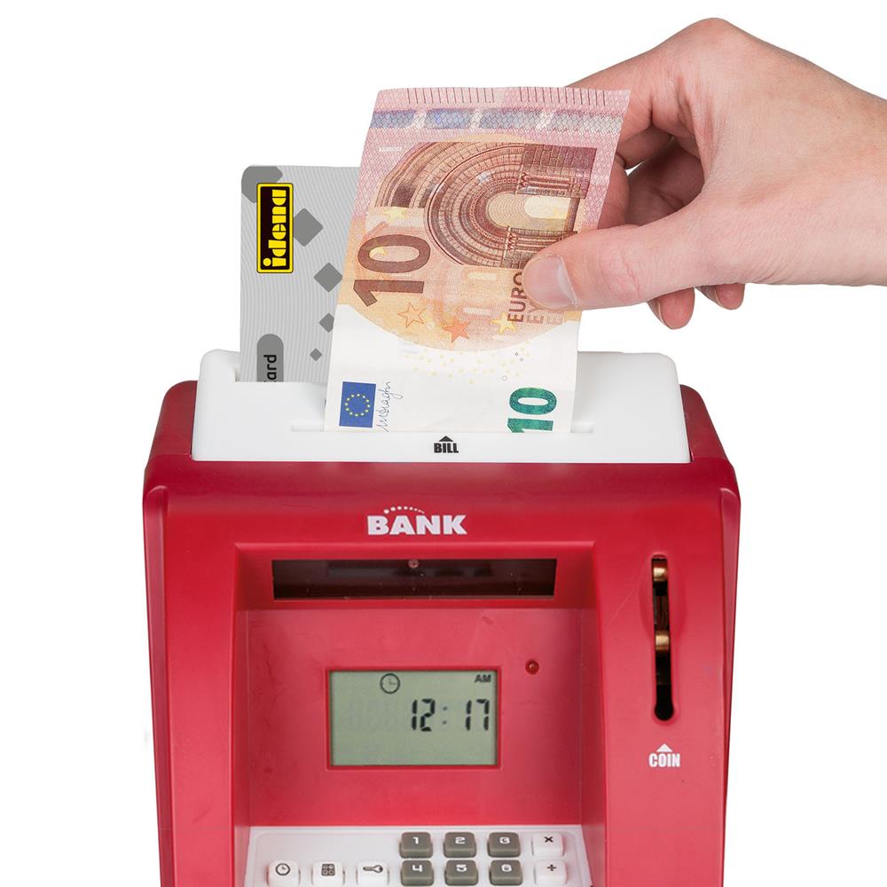 Idena digitale Spardose Geldautomat mit Sound in Rot Münzzähler