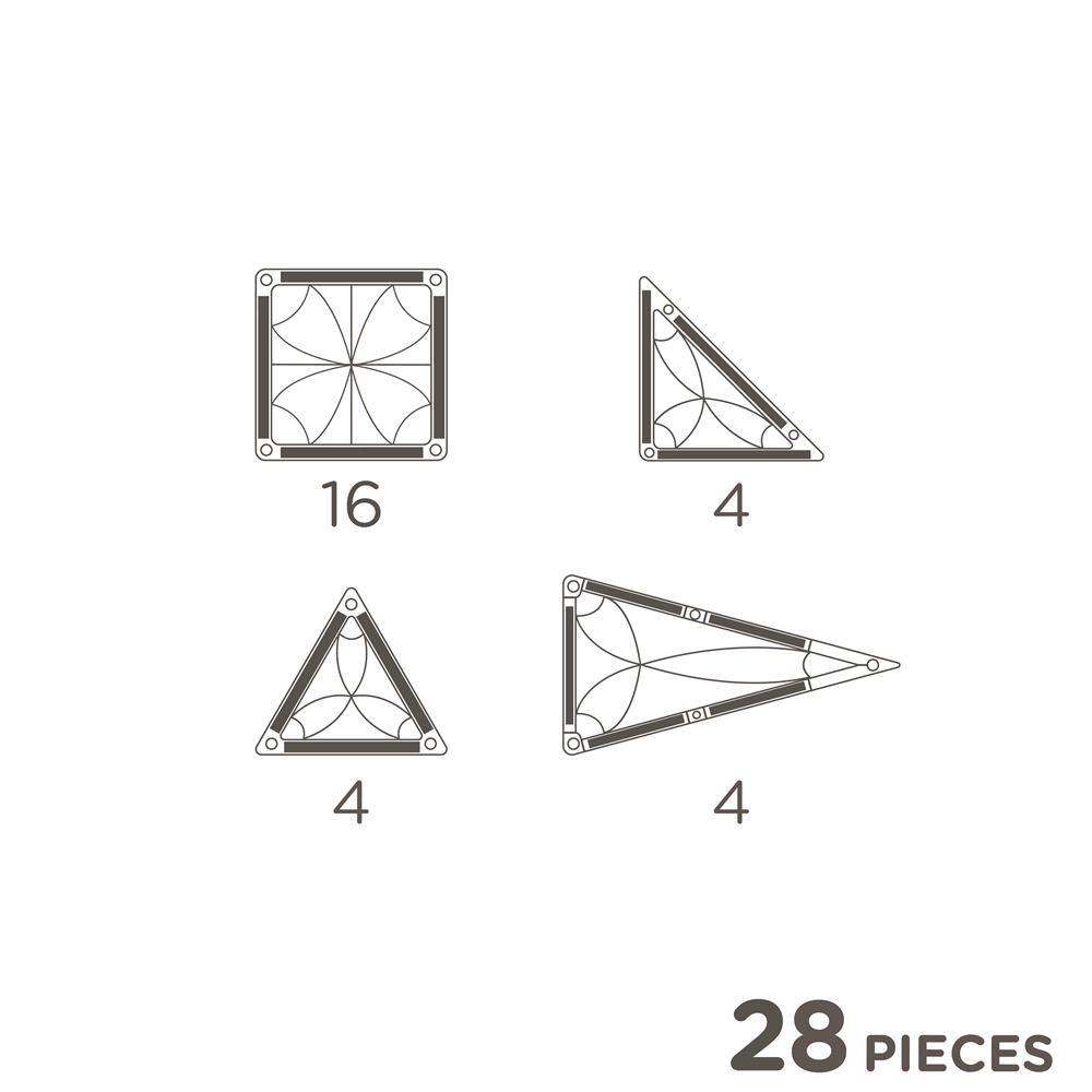 Cleverclixx Mini Tiles Pack Knallfarben 28 Teile, kompaktes Design für unterwegs ToGo, inklusive Aufbewahrungsbox, Magnetspielzeug