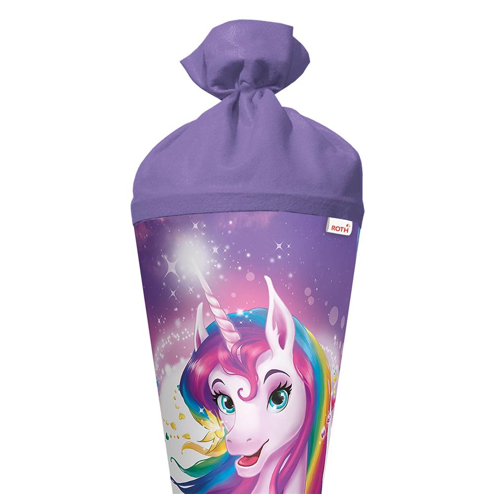 Roth Schultüte Einhornportrait, 70cm, rund, Rot(h)-Spitze, Filzverschluss